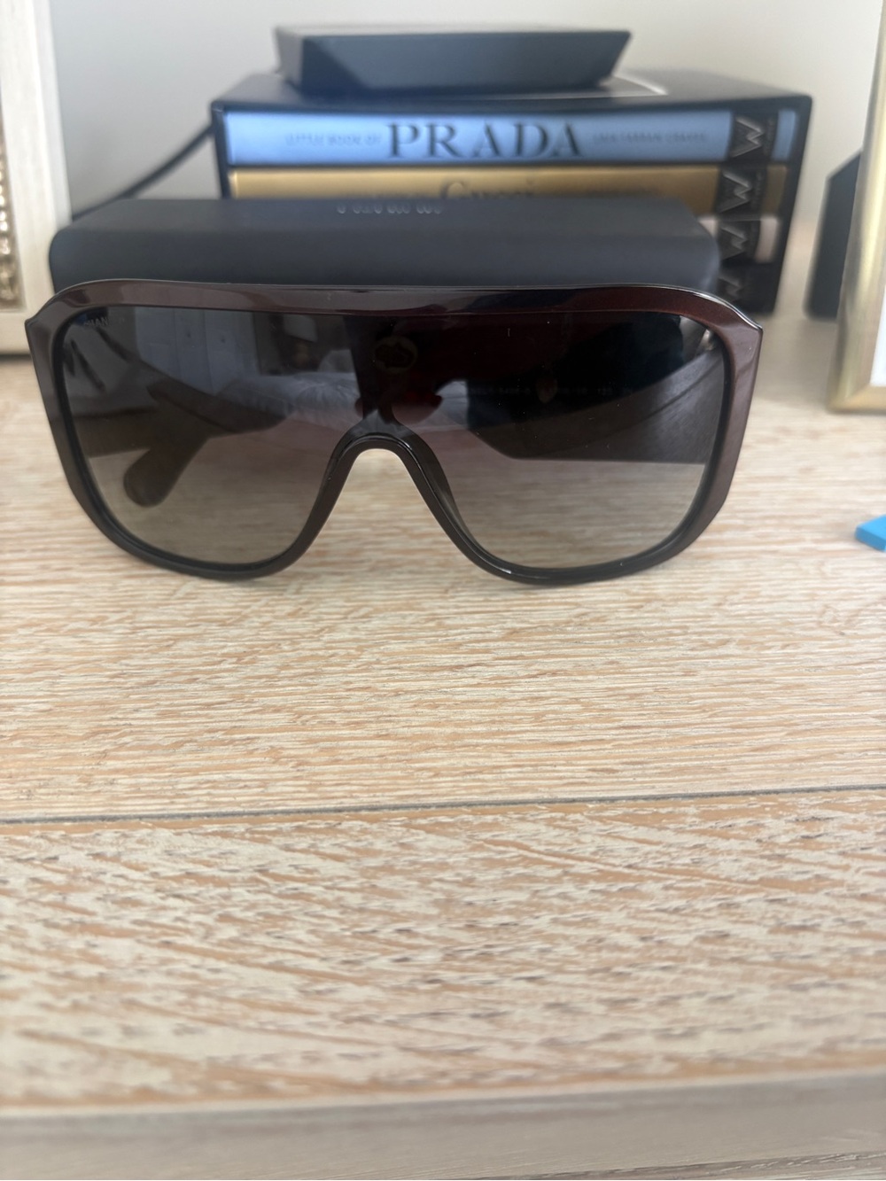 CHANEL Oversized Shield Sunglasses in Dark Brown and Black